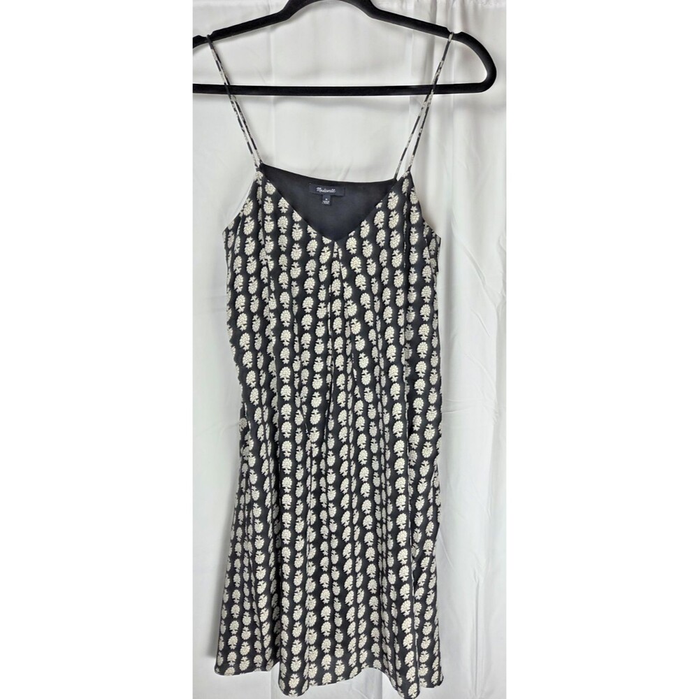 Madewell 100% Silk Black Floral Print Slip Dress Size M Pockets Midi - Picture 2 of 9